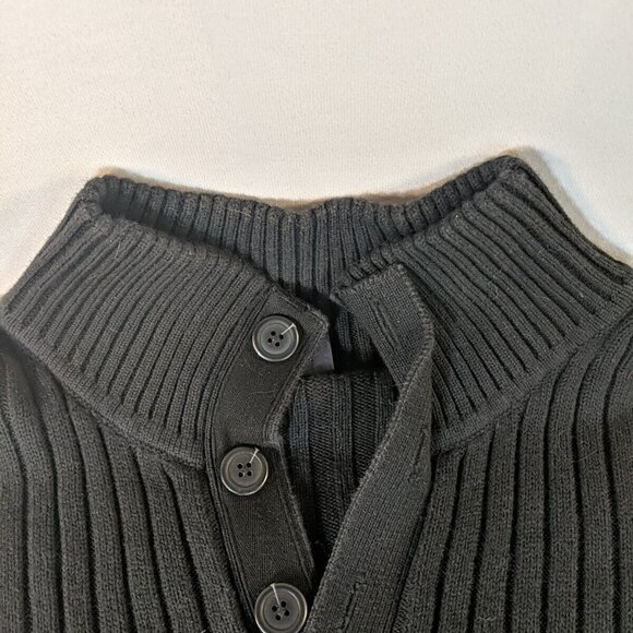 Gap Black Knit Sweater Mens Large L Collared 1/4 Button Long Sleeve 100% Cotton - Picture 3 of 11